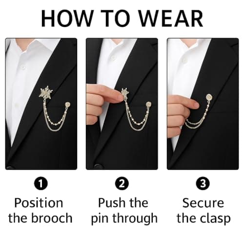 Men’s Luxury Gold Pearl Chain Brooch for Coat & Suit | Designer Lapel Pin with Dual Chain & Pearl Detail | Wedding Groom Blazer Sherwani Accessories 4