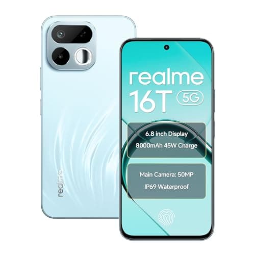realme 16T 5G Smartphone 8000mAh Batterya 45W Fast Charge, 6.8 inch 144Hz Display, 8GB RAM 128GB ROM, 50mp AI Rear Camera, MediaTek Dimensity 6300 Chipset, Android 16, IP69 Pro Aurora Green