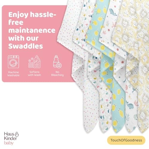 haus & kinder 100% Cotton Muslin Swaddle Wrap for New Born Baby | Pack of 5 (100×100 cm) | Baby Blanket & Swaddles for Newborn | Dream Safari Collection 5