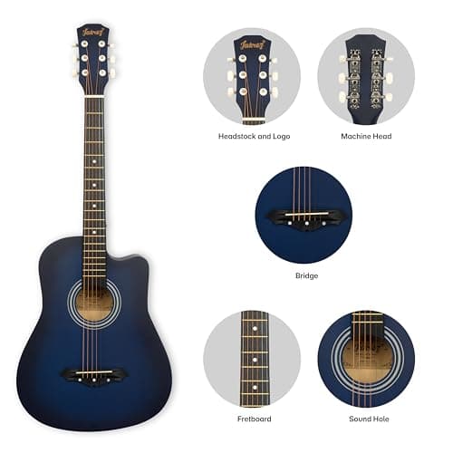 Juarez JRZ38C 38 Inch Cutaway Acoustic Guitar (Matte Blue Sunburst) | Linden Wood Body | Catalpa Neck | Guitar Kit with Bag, Strap, Spare Strings & Picks 3