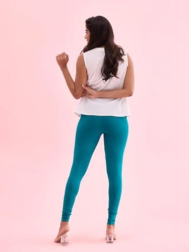 GO COLORS Soft Cotton Stretch Ankle Length Leggings for Women | Breathable, Mid Rise, Jade Green 5