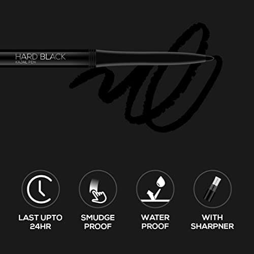 RENEE Hard Black Kajal Pen with Sharpener | 24 Hrs Stay | Long Lasting | Super Black Kajal Pencil | Matte Finish & Rich Color Payoff | Smudge & Water Proof | One Swipe Application Formula | 0.35gm 5