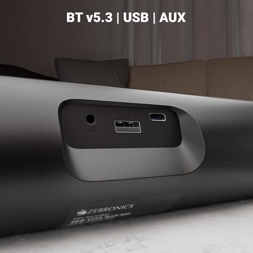 Zebronics Compact Soundbar, 18 Watts, Upto 6 Hours Playback, Dual 52mm Drivers, Dual Passive Radiators, TWS, Type-C Charging, USB, AUX, LED Indicator (Vita Bar 202) 6