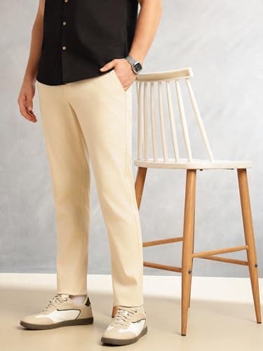 Thomas Scott Men's | Straight Fit | Mid-Rise | Solid | 4 Pockets | Woven | Chinos Trouser (TSB175_Cream_32) 5