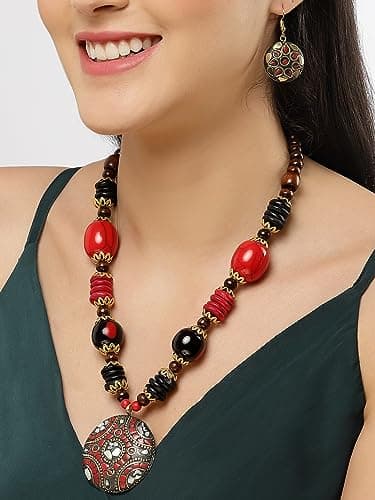 Shining Diva Fashion Latest Stylish Traditional Tibetan Pendant Necklace Jewellery Set for Women (rrsd15536s) 6