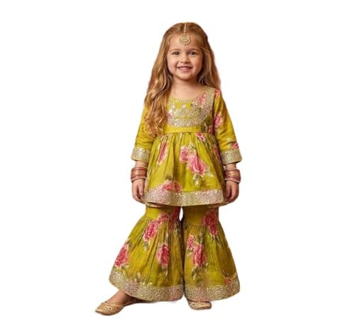 A.T.U.N. (ALL THINGS UBER NICE) Girls Pure Cotton Printed Kurti Sharara Set | Traditional Ethnic Wear Outfit for Kids | Soft Breathable Fabric Comfortable Fit | Stylish Festive Clothing Set