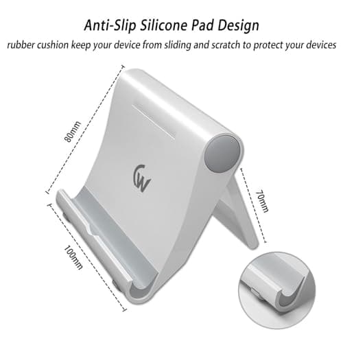 Wireless Gold Adjustable Phone Stand Compatible with Tablets, Kindle E-Readers & Phone Multi Angle Desktop Holder (White) 5