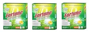 Fortune 5-in-1 Dishwasher Tablet | 90 Tablets | 30 Tablets(Pack of 3) | Enzyme Powered Cleaning for Indian Cooking | Removes Oil, Masala, Tea & Coffee Stains| With Rinse Aid, Salt & Glass Protection