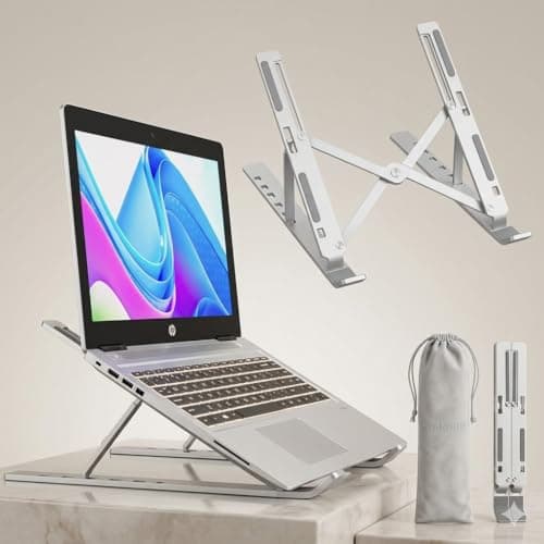 7-Level Adjustable Aluminium Laptop Stand for Desk, Foldable Riser Laptop Holder Compatible with 9–15.6 Inch Laptops, Portable Ergonomic Notebook Stand for Office & Study