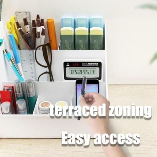 UCRAVO Office Desk Organizer Box with Drawer, 8-Compartment Desktop Storage Rack for Pen, Stationery, Paper, Files & Accessories, Multi-Functional Office Supplies Holder for Home & Work 3