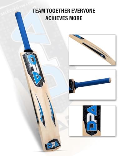 Poplar Willow Cricket Bat for Men & Boys | Wooden Cricket Bat for Tennis Ball & Leather Ball | Lightweight Durable Strong Bat | Comfortable Grip Long Handle Bat for Practice & Matches (Blue) 4