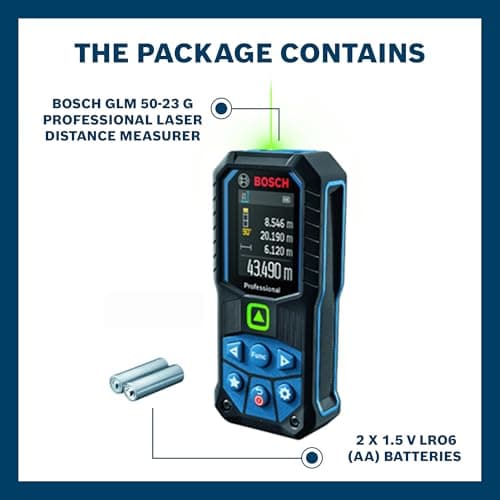 BOSCH GLM 50-23 G Professional Laser Measurer| 2-in-1 Distance & Angle Measurer | Green Laser Class 2, Range up to 50 m, ±1.5 mm | Memory Function, IP65 Rated| Batteries Included| 1 Year Warranty 2