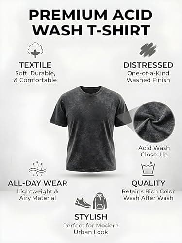 Amazon Brand - Anarva Men’s Oversized Acid Wash T-Shirt | Premium Cotton Relaxed Fit | Drop Shoulder Half Sleeve Casual Streetwear Tee for Men (in, Alpha, 2XL, Regular, Black PRT 5) 4