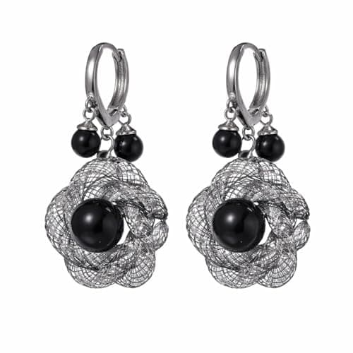 MIAMI Korean Style Black Bead Mesh Drop Earrings set for Women & Girls | Designer Statement hoops Bali | Stylish Ear Rings Jewellery for woman Accessory | Valentine Gift for Girlfriend couple -253