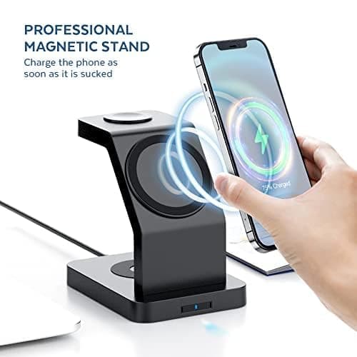 eller santé® Wireless Charger 3-in-1 23W Magnetic Mag-Safe for iPhone 17/17 Air/17 Pro/17 Pro Max, 16/16 Plus/16 Pro/16 Pro Max, 15/14/13/12, Airpods 3rd/2nd gen, Series 9/8/7/6/5/4/SE-Black 3