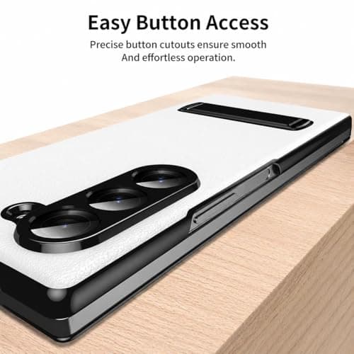 EGOTUDE for Samsung Galaxy Z Fold 7 Case, Premium Leather Magnetic Flip Cover with Kick Stand (White) 4
