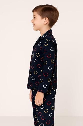 3BROS Kid's Pure Cotton Full Sleeves Night Suit/Dress for Boys/Girls Full Pajama & Top Sleep Suit Combo Set |Navy Blue 2 | 7-8 Years | Pack of 1 3