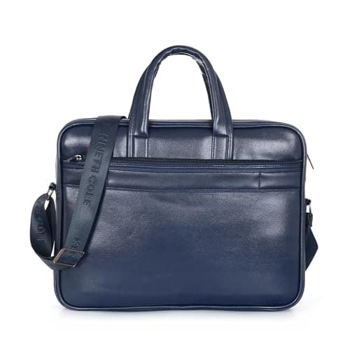 KENNETH COLE Unisex PU 15.6 Inch Laptop Bag | Premium Faux Leather, Padded Compartments | Textured, Professional Office Briefcase with Adjustable Shoulder Strap | For Men & Women | NAVY BLUE 4