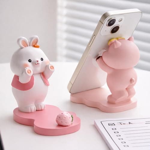 Cute Animal Phone Stand Holder for Desk, Cartoon Character Design with Bunny Cat Dog Pig, Mobile Holder for Smartphones, Anti-Slip Desktop Support (Pig Style) 3
