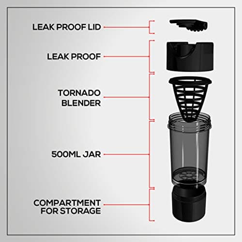 Boldfit Gym Shaker Pro Cyclone Shaker 500ml with Extra Compartment, 100% Leakproof Guarantee, Ideal for Protein, Preworkout and BCAAs, BPA Free Material Sipper Bottle (Black),botb004 3