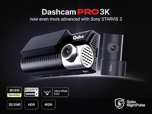 Qubo Car Dashcam Pro 3K with Sony STARVIS IMX335 Sensor | Dual Channel | Hero Group | NightPulse Vision | 5MP UHD Front Wide, 2MP FHD Rear | 3.2" LCD | Built-in GPS, Wi-Fi | App | Up to 1TB Storage 2