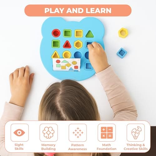 Ratna's Shape Matching Puzzle Game for Kids, 48 Challenges, 32 Colorful Shapes, Shape & Color Recognition, Educational STEM Learning Toy for Kids 3+ Years 3