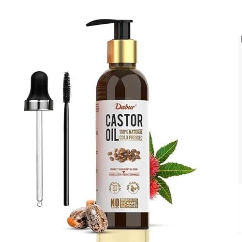 Dabur Cold Pressed 100% Pure Castor (Arandi) Oil - 200ml | Promotes Hair Growth, Hydrates Skin & Reduces Wrinkles | Rich in Vitamin E, Omega 6 & 9 | No Mineral Oil, No Hexane & No Added Silicones