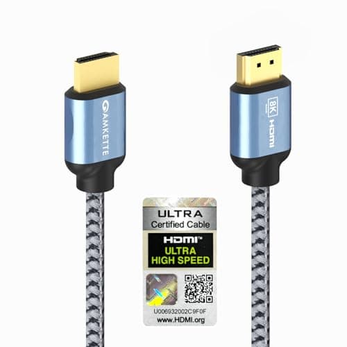Amkette Ultra High Speed HDMI 2.1 Cable (3m/9.8ft) | 8K@60Hz, 4K@120Hz | 48Gbps | Certified with QR Code | eARC, HDR10+, VRR Support | Gold-Plated Connectors | Braided HDMI Cable for TV, PS5, Xbox