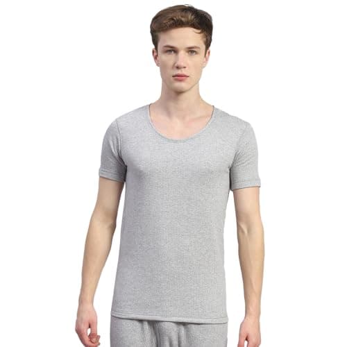 Monte Carlo Mens Solid Grey Round Neck Half Sleeve Thermal Vest (6240M2GR-0-42)