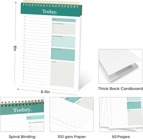 AccuPrints A5 To Do List Notepad - Daily Planner Undated 50 Sheets/100 Pages Tear Off, 5.8" x 8.2" | Planning Memo Pad | Checklist Productivity Note Pad for Work and Personal Organized 6