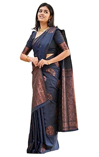 Yashika Women's Banarasi Cotton Silk Jacquard Saree (MUDRA Navy