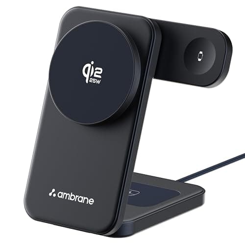 Ambrane Qi2 Magsafe Wireless 3-in-1 Charger for iPhone, Airpods&Apple Watch, Qi2 Certified Fast Charging, Premium&Foldable Design, for iPhone 17/16/15/14/13/12 Series (AerosynQ Trio 3, Blue)