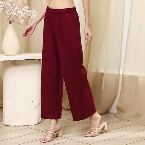 Biba Women Berry Maroon Solid Straight Palazzos_34 3