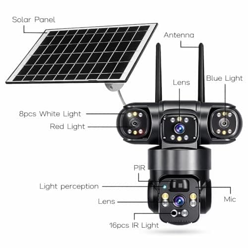 Guard Well 3 Lens Solar 4G Powered PTZ Outdoor CCTV Camera | 360° View | Color Night Vision | Two Way Audio | 4G SIM-Based Security Camera for Home with Mobile App V380 Pro (3 Lens Solar) 3