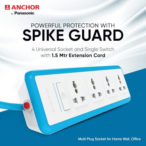 Anchor by Panasonic 6A Universal Socket with Surge and Over load protection | 6A Extension Board with 1.5 Mtr Extension Cord | Multi Plug Socket for Home Wall, Office (22076) 5