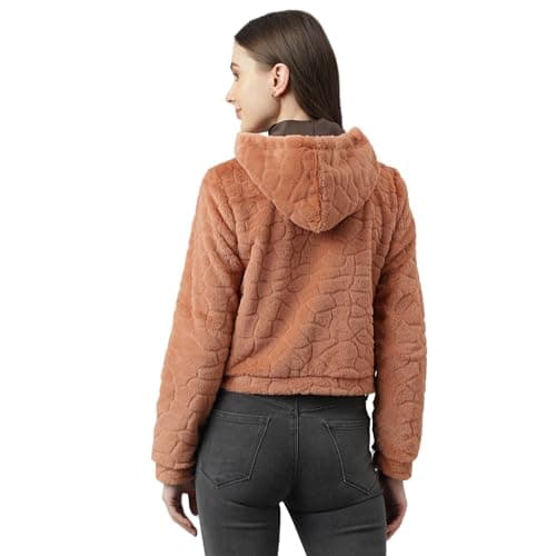 Latin Quarters Women's Brown Solid Hoodie | Winter wear Casual Warm Zipper Jacket Hooded Neck Hoody_S 5