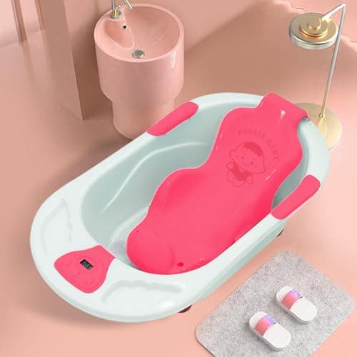 StarAndDaisy Baby Bath tub for 0 to 5 Years with Temperature Sensor/Bath Tub for Kids with Anti-Slip Legs/Bathtub for Baby with Baby Bather Without Wheel(White-Pink)