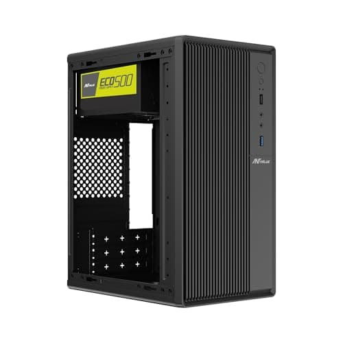 Ant Value VM3P Mid-Tower Computer Case/Office Cabinet - Black | Support Micro ATX, ITX | Built-in 2X USB Ports and Pre-Installed Power Supply