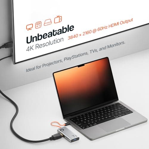 Ambrane 7-in-1 Type C Docking Station, 4K/60Hz HDMI, 2 USB 3.0, 1 Type C 3.0 5Gbps, 100W USB C PD Charging, Display Switch, SD & Micro SD Slot for All USB C Devices- Phones, Laptop (EHub 7i, Grey) 4