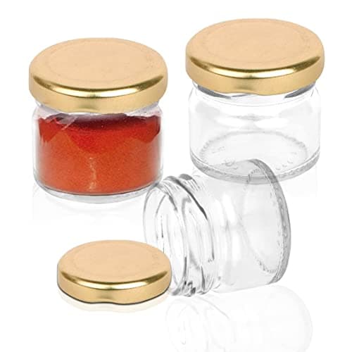 Pure Source India Round Mini Glass Jar Container, Multipurpose Mini Jars With Airtight Metal Cap - 20 Gram, 5 Pieces, Clear 3