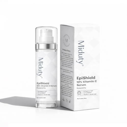 Miduty EpiShield 10% Vitamin C Serum | First Serum Designed Especially for Indian Skin, For Dull Skin, Dark Spots & Pigmentation | Powered by SUPEROX-C(Kakadu Plum) & CycloRetin(Prince Ginseng)-30ml