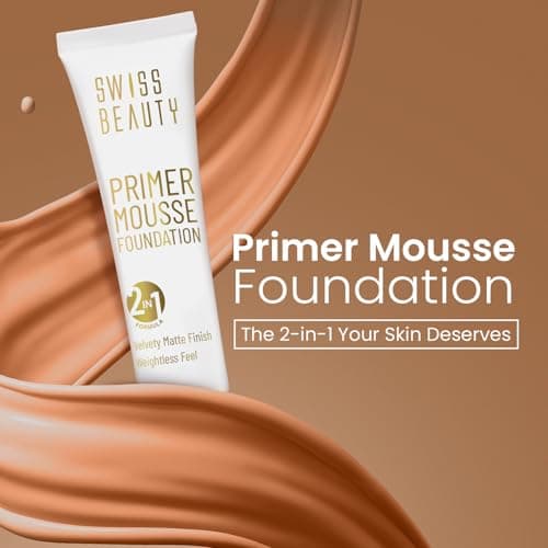 Swiss Beauty Primer Mousse Foundation Weightless Smooth & Velvet Touch, Matte Finish, Face MakeUp, White, 30ml 2