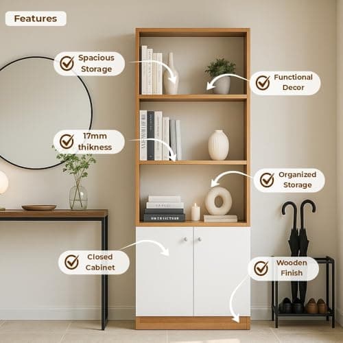 Callas Wooden Bookshelf with Display Unit Cabinet | Engineered Wood Bookcase for Living Room, Bedroom, Office | 1 Year Warranty with Free Installation 5