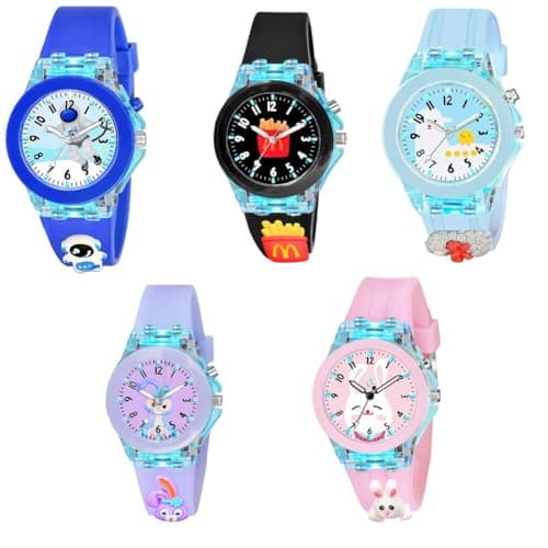 ON TIME OCTUS Kids Analouge Multi-Color Light Cute 3D Cartoon Character Boys and Girls Watch |Random Color and Design (KD-5 PCS (3 BOY-2 Girl))