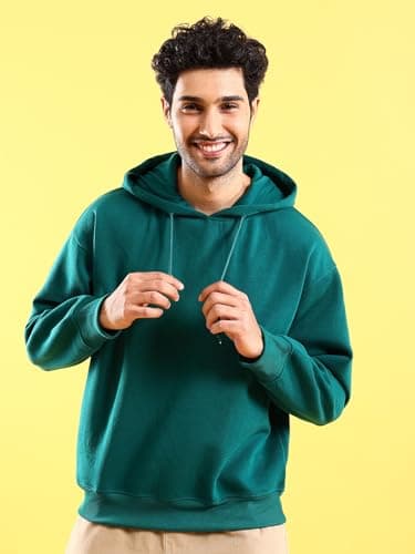 The Indian Garage Co Green Regular Fit Solid Pullover Hooded Sweatshirt 4