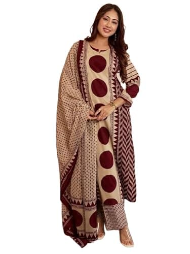 Klosia Women Printed Straight Kurta and Pant Set with Dupatta | Printed Kurta Set | Cotton Kurta Set | Women Kurta Sets | Summer Suit | (in, Alpha, M, Standard, Maroon)