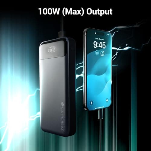 ZEBRONICS EnergiPOD 27R3 Power Bank, 27000 mAh, 100W, PD 3.0 Type C, Rapid Charging, Outputs - Dual Type C | USB A, LED Display, Auto Protections, Flight Friendly, Made in India (Black+Grey) 4