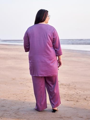 TITTLI Plus Size Cotton Silk Co-Ord Set for Women | Tunic and Trouser Set V-Neck and 3/4 Sleeve| Elasticated Waist 2 Pockets Casual Wear and Everyday wear Outfit |3XL to 8XL 3