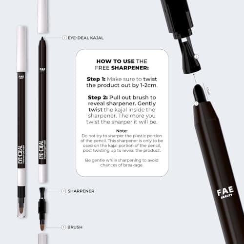 FAE Beauty 24Hr Longstay Eye-Deal Intense Gel Kajal -Smudgeproof, Waterproof, With Built-in Sharpener & Fine Bristle Brush| Matte Finish | One Swipe Application, Non-Irritant, Ophthalmologically & Der 3