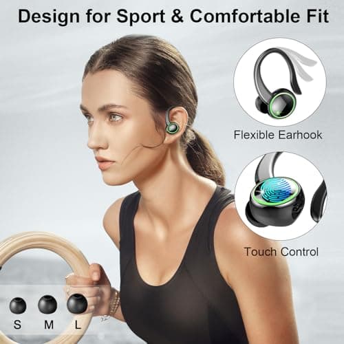 Wireless Earbuds, 2026 Bluetooth 5.4 Headphones Sports, 50 Playback Over-Ear buds with ENC Noise Cancelling Mics, Deep Bass Fitness Earphones Gym Running Workout, IP7 Headset with Earhook, LED Display 5